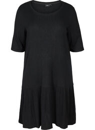 Ribbad klänning med 2/4 ärmar, Black