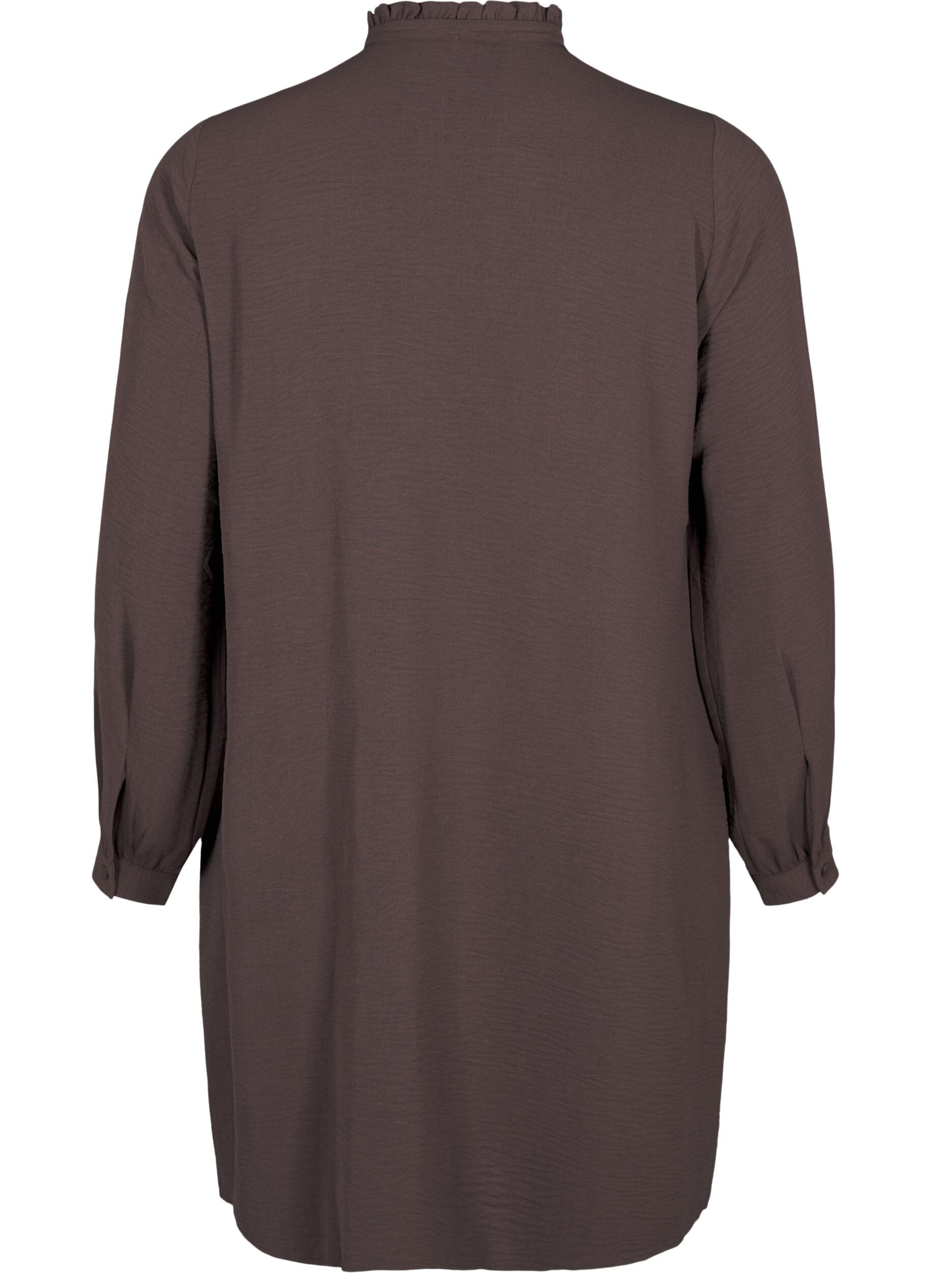 Zizzi L&aring;ng&auml;rmad kl&auml;nning med volangdetalj, Chocolate Martini, Packshot image number 1