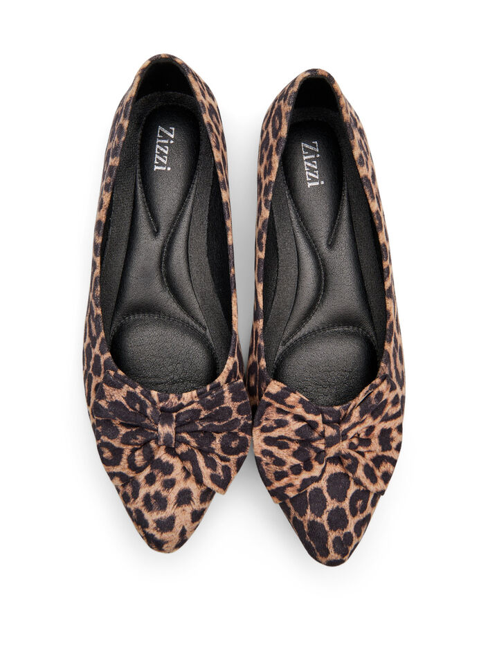 Wide fit - Ballerinaskor med rosett, Brun, Packshot image number 2