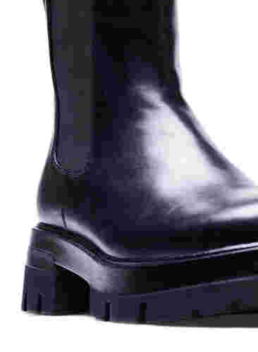 Läderstövlar med bred passform och resår, Black, Packshot image number 2
