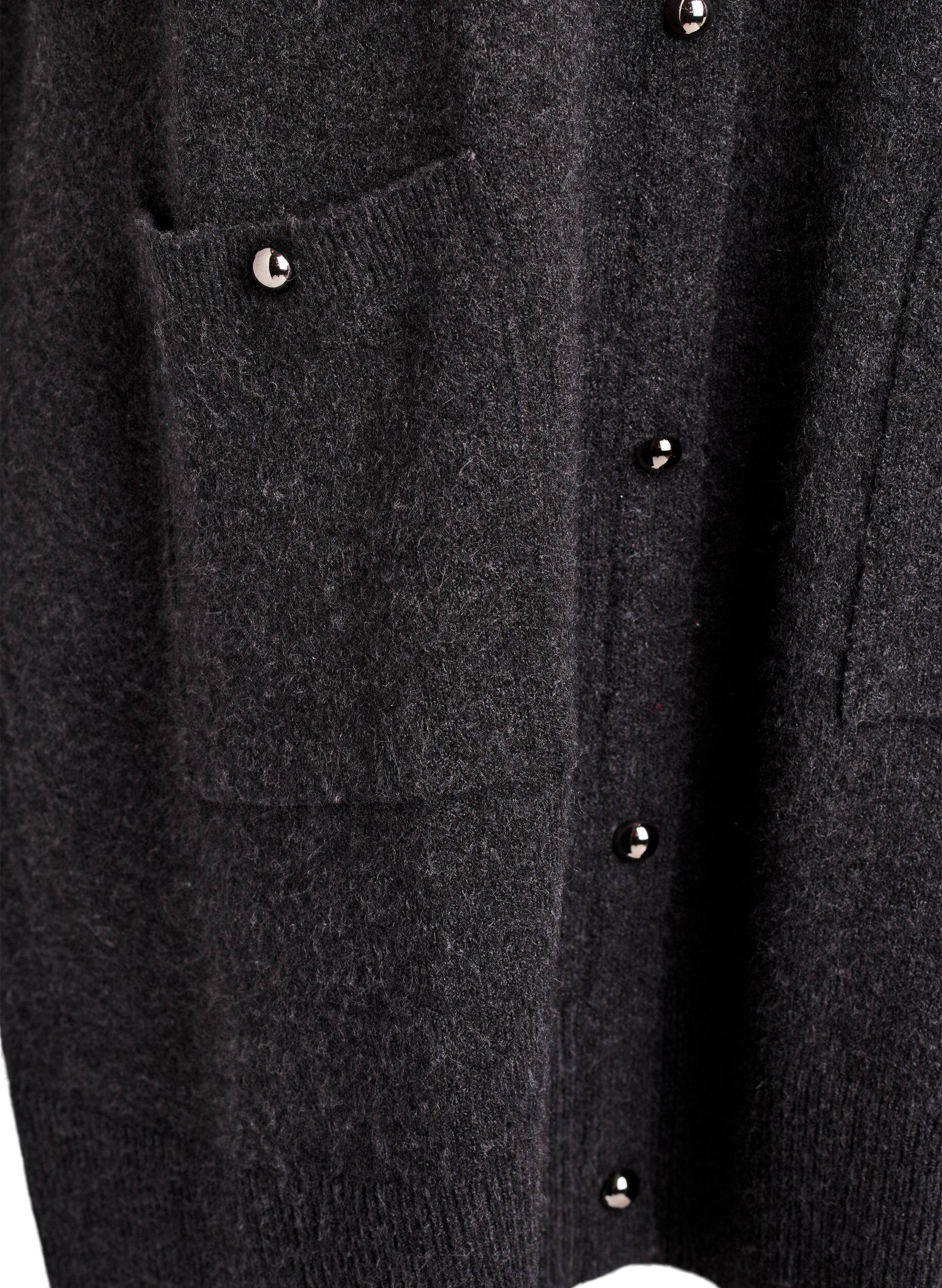 Zizzi Kort stickad kl&auml;nning med korta &auml;rmar och klotknappar, Gr&aring;, Packshot image number 3