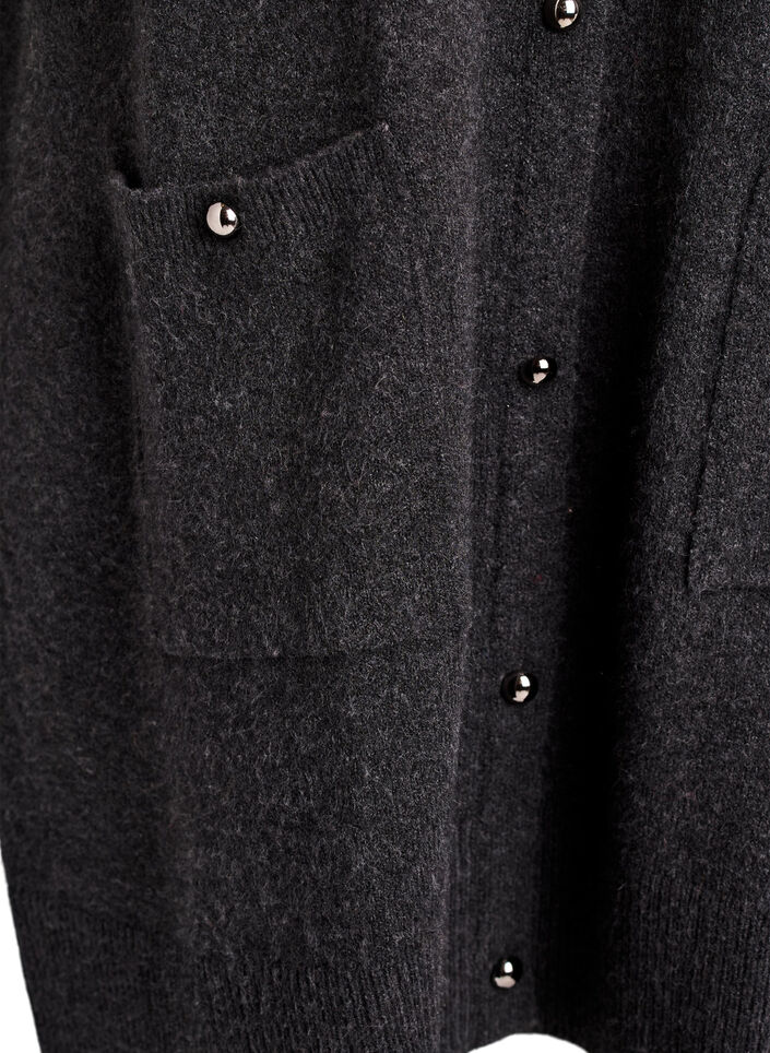 Kort stickad klänning med korta ärmar och klotknappar, Grå, Packshot image number 3