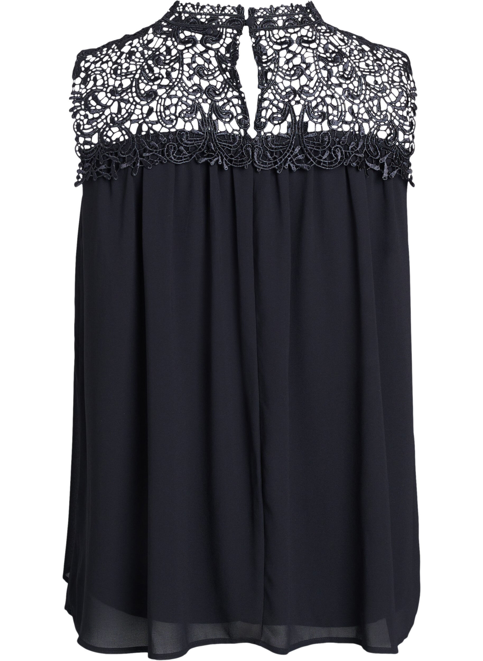 Zizzi &Auml;rml&ouml;s partytopp med virkade detaljer, Svart, Packshot image number 1