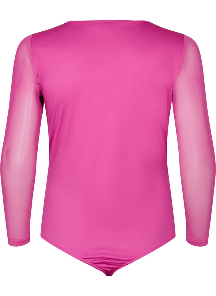 Kroppsstrumpa med spets och mesh, Fuchsia Red, Packshot image number 1