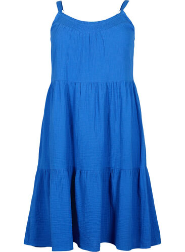 Enfärgad klänning i bomull, Victoria blue, Packshot image number 0