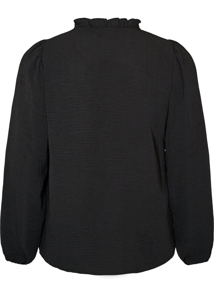 Blus med v-ringning och virkat band, Svart, Packshot image number 1
