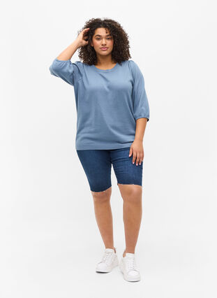 Stickat tröja med 3/4-ärmar, Blue Shadow Mel, Model image number 2