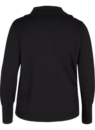 Stickad tröja i viskosblandning med bred volangkrage, Black, Packshot image number 1