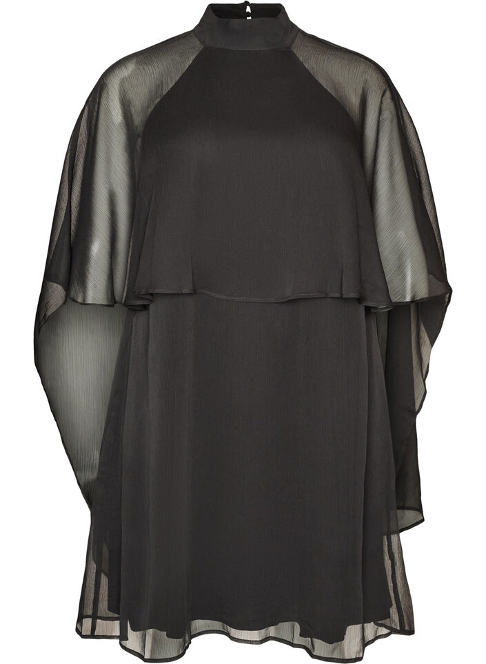 Kn&auml;l&aring;ng kl&auml;nning i chiffong med skir cape, Svart, Packshot image number 0