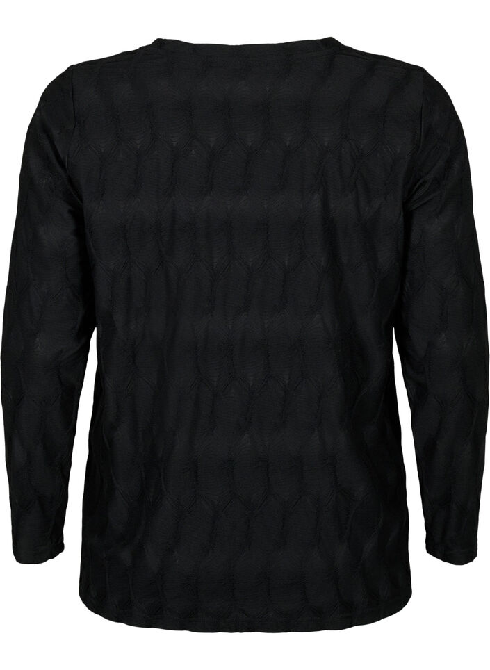 FLASH – Långärmad blus med struktur, Black, Packshot image number 1