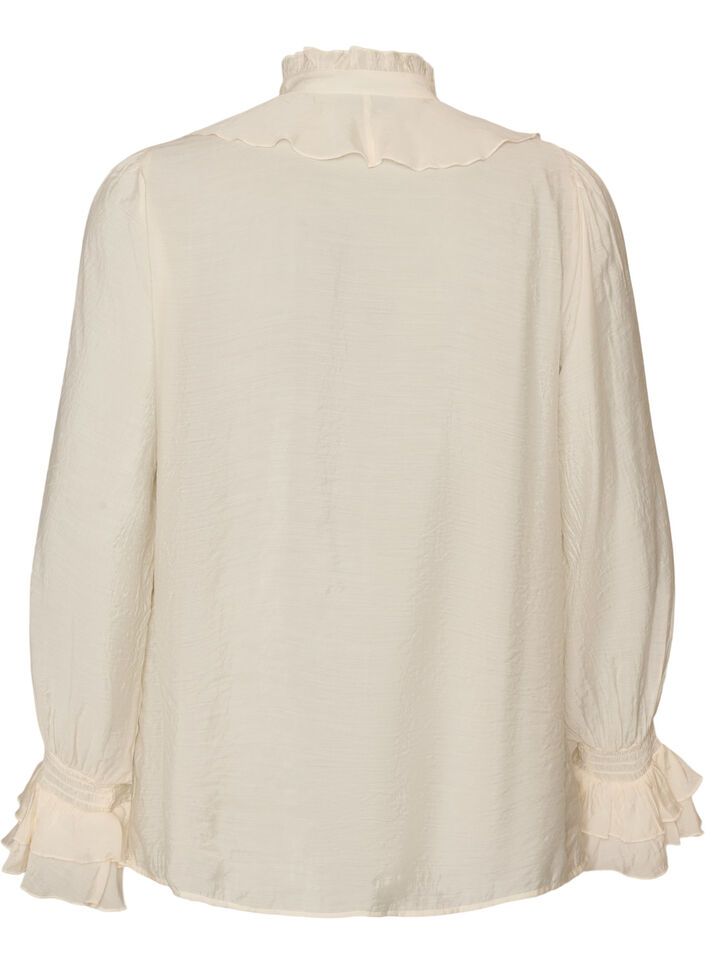 Blus i viskos med volanger och l&aring;nga &auml;rmar, Vanilla, Packshot image number 1