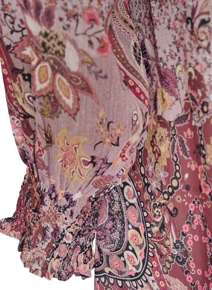 Tunika med paisleym&ouml;nster och smock&auml;rmslut, Rosa, Packshot image number 3