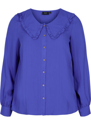 Viskosskjorta med bred krage, Dazzling Blue, Packshot image number 0