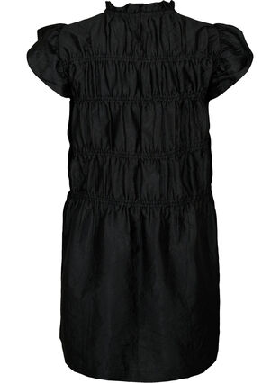 Klänning med volanger och elastiska snitt, Black, Packshot image number 1