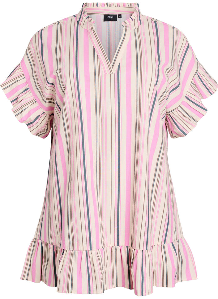 Tunika med v-ringning och volangdetaljer, Vanilla, Packshot image number 0