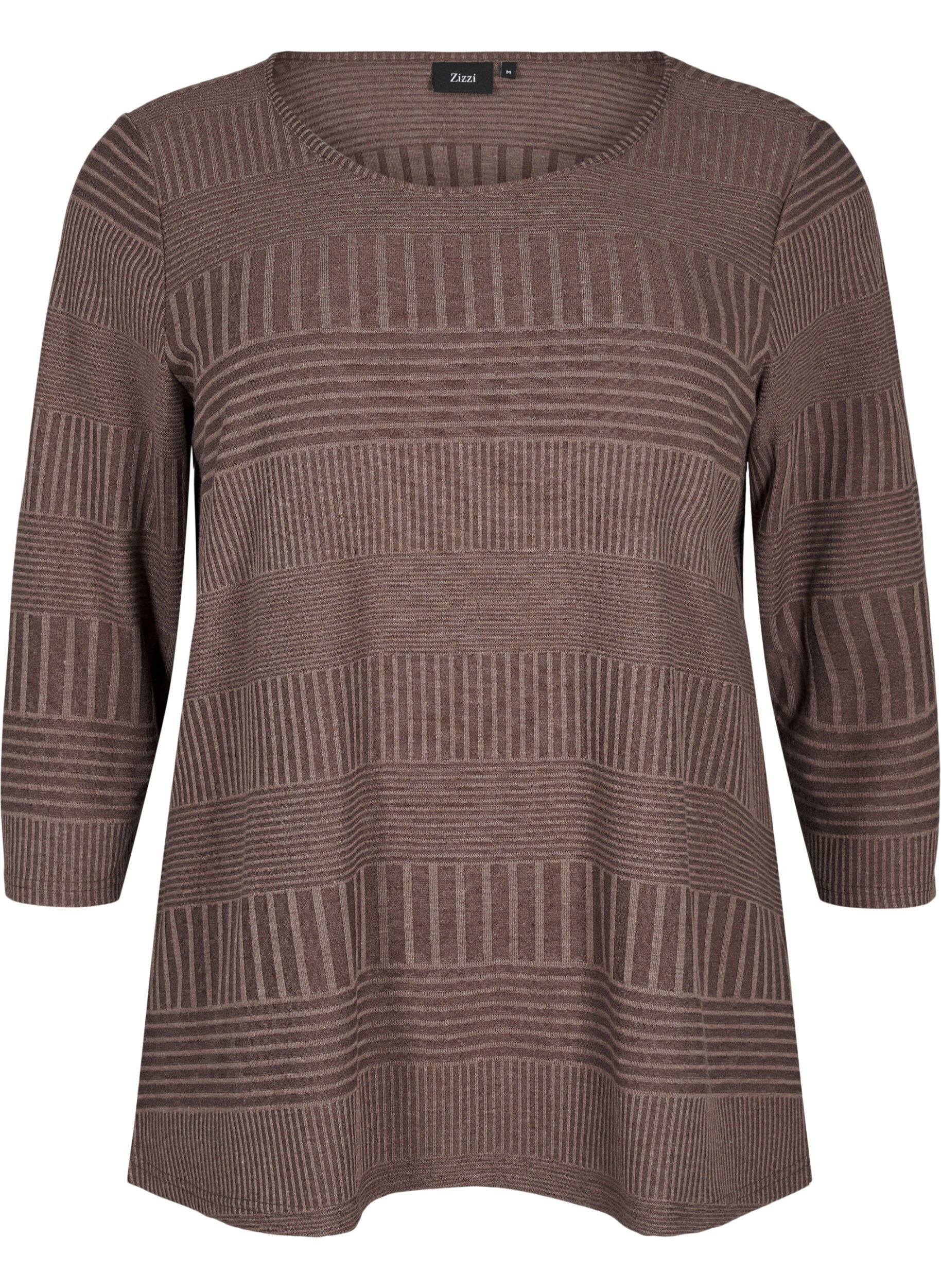 Zizzi Blus med trekvarts&auml;rm och randigt m&ouml;nster, Ch. Martini Mel., Packshot image number 0