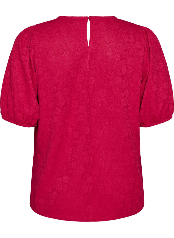 Blus med struktur och korta &auml;rmar, Rosa, Packshot image number 1