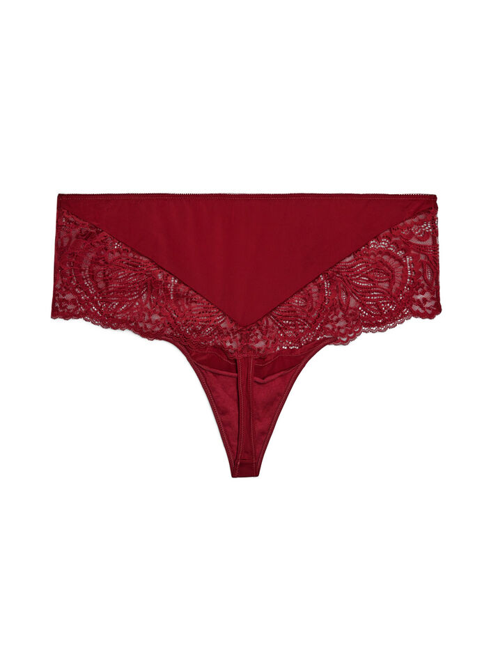 Hipsterstringtrosa med h&ouml;g midja och spets, R&ouml;d, Packshot image number 1