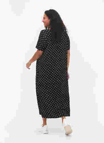 Midiklänning i viskos med korta ärmar, Black Dot, Model image number 1