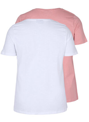 2-pack kortärmade t-shirtar i bomull, Bright White/Blush, Packshot image number 1