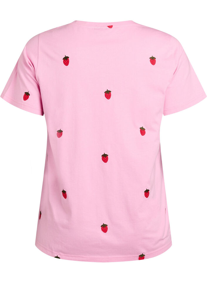 T-shirt i ekologisk bomull med broderade motiv, Rosa, Packshot image number 1