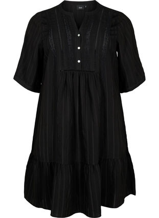 Randig klänning i viskos med spetsdetaljer, Black, Packshot image number 0