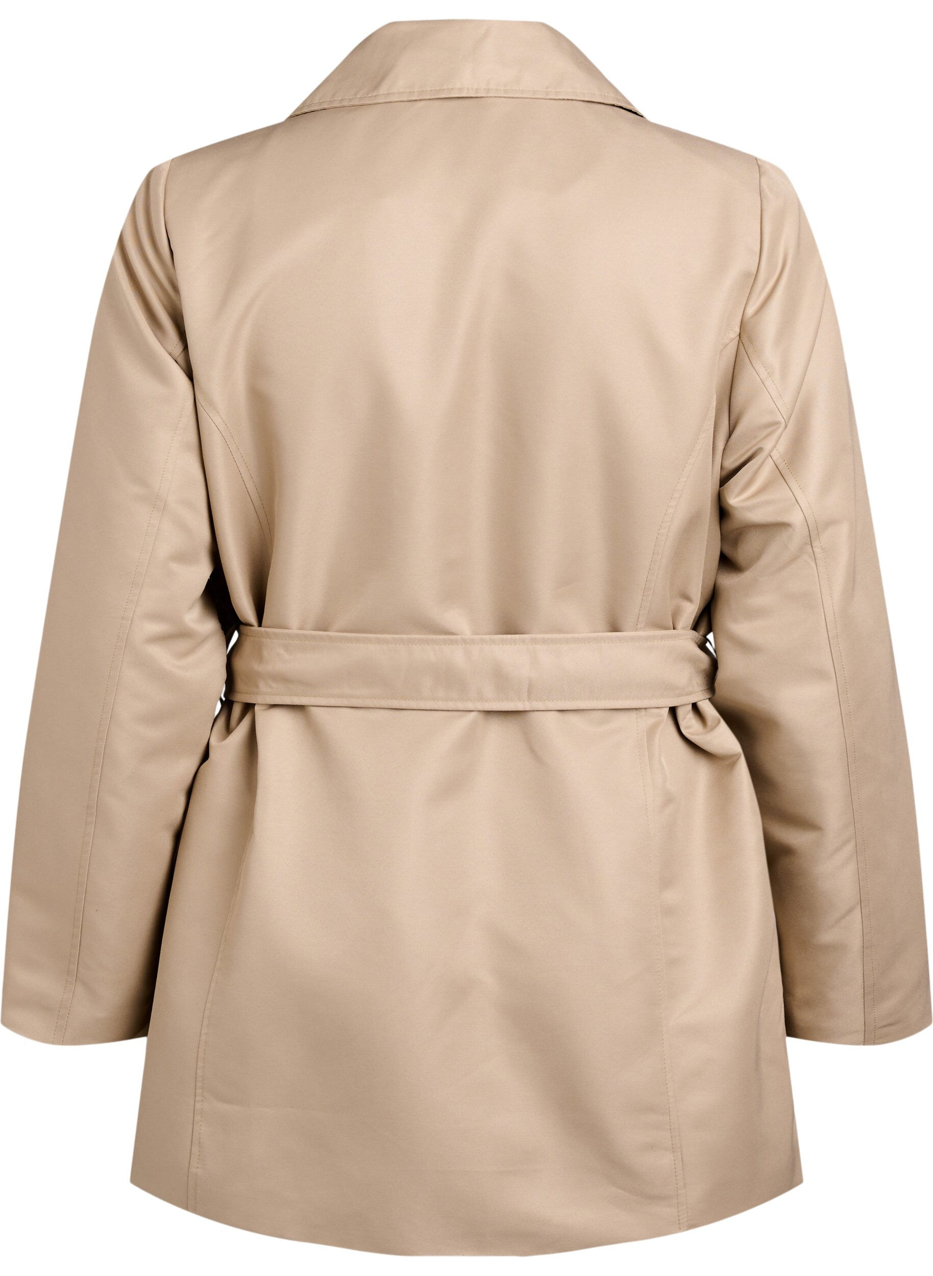 Zizzi Kort trenchcoat med sk&auml;rp, Beige, Packshot image number 1