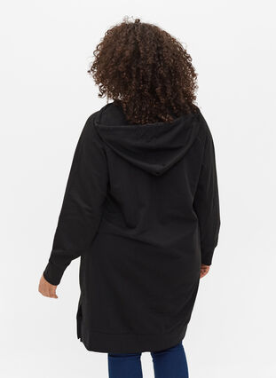 Sweatshirtklänning med huva, Black Solid, Model image number 1