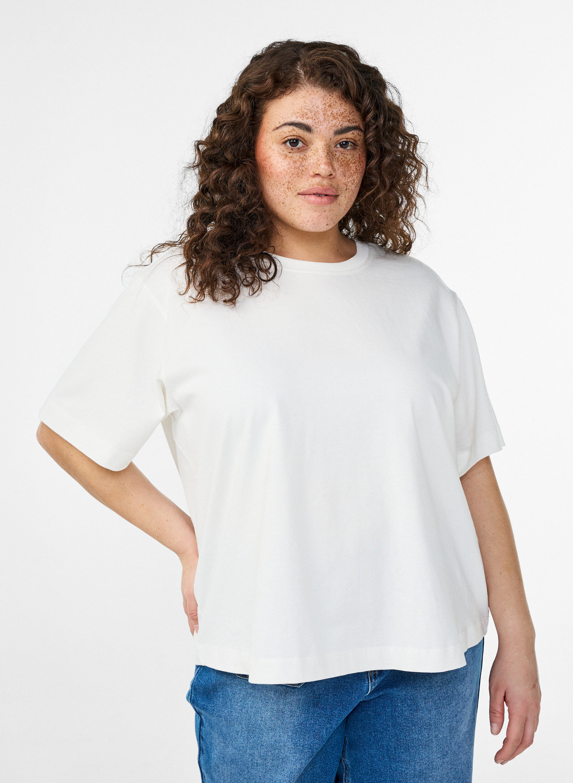 Zizzi Boxy bomulls-t-shirt, Vit, Model image number 0