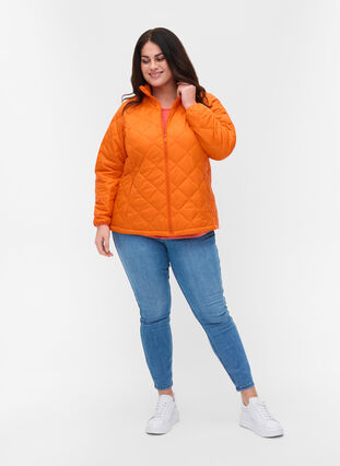 Quiltad lättviktsjacka med dragkedja och fickor, Mandarin Orange, Model image number 2