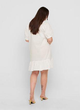 Skjortklänning i bomull med ballongärmar, Bright White, Model image number 1