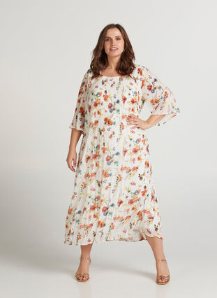 Plisserad klänning, Snow White AOP FLOWER, Model image number 2