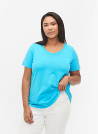 Enfärgad t-shirt i bomull, Blue Atoll, Model