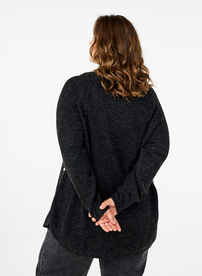 Stickad blus med pärldetaljer, Dark Grey Melange, Model image number 1