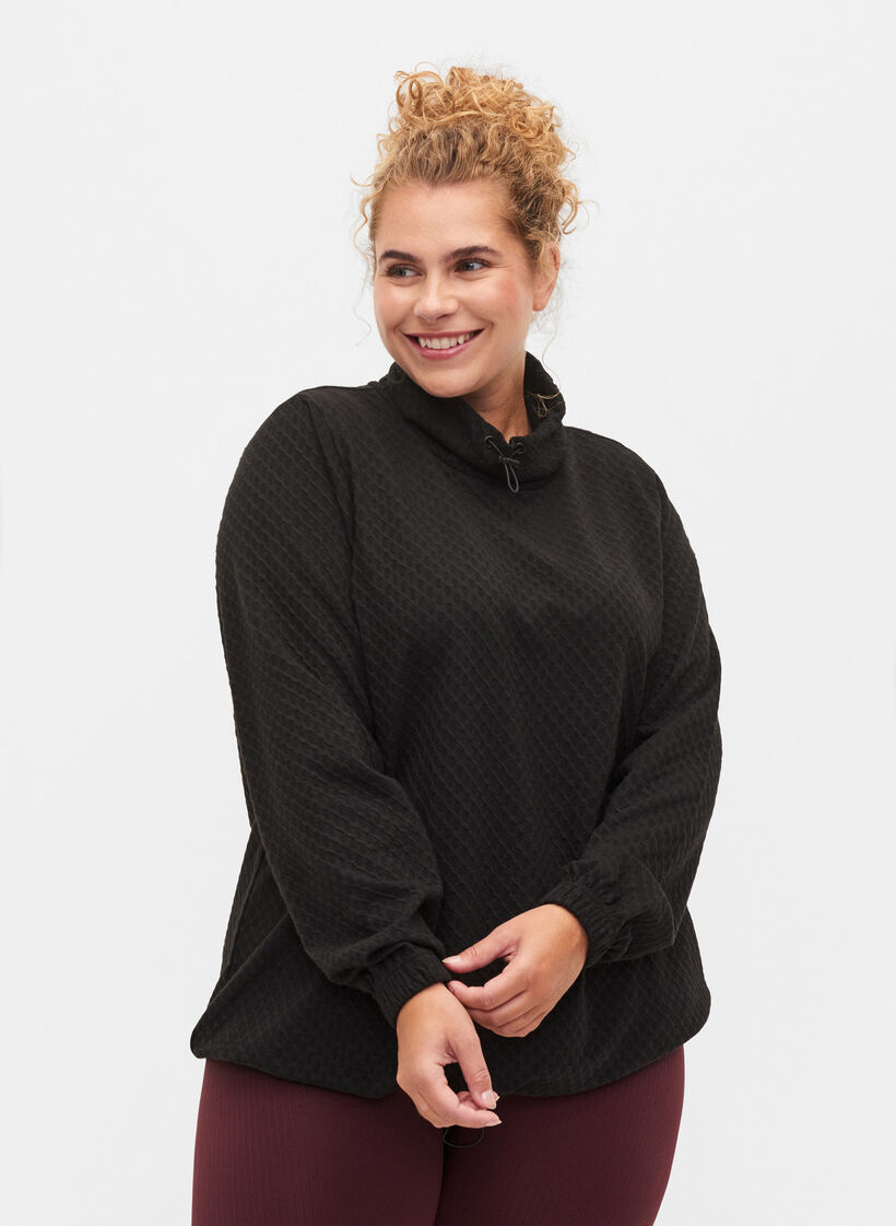 Sweatshirt med hög hals och justerbart snöre, Black, Model image number 0