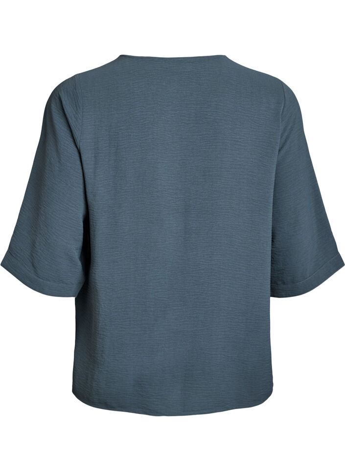 Skjortblus med v-ringning och 3/4-&auml;rm, Gr&ouml;n, Packshot image number 1