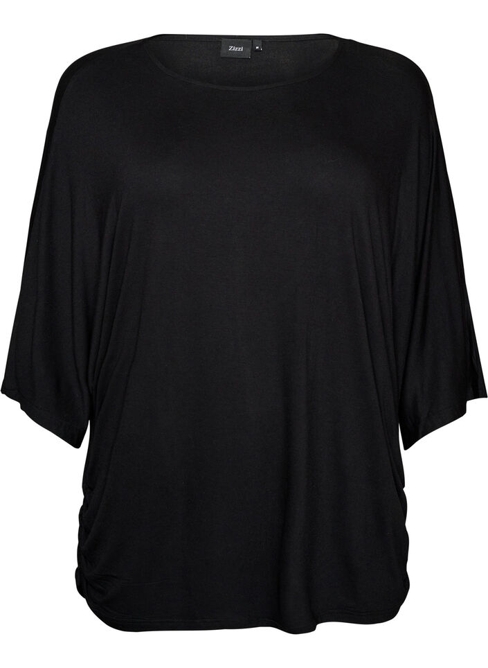 Blus i jersey med armb&aring;gsl&aring;nga ballong&auml;rmar, Svart, Packshot image number 0