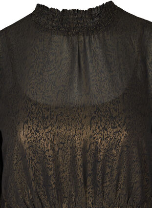 Långärmad klänning med smock och volanger, Black w. Gold, Packshot image number 2