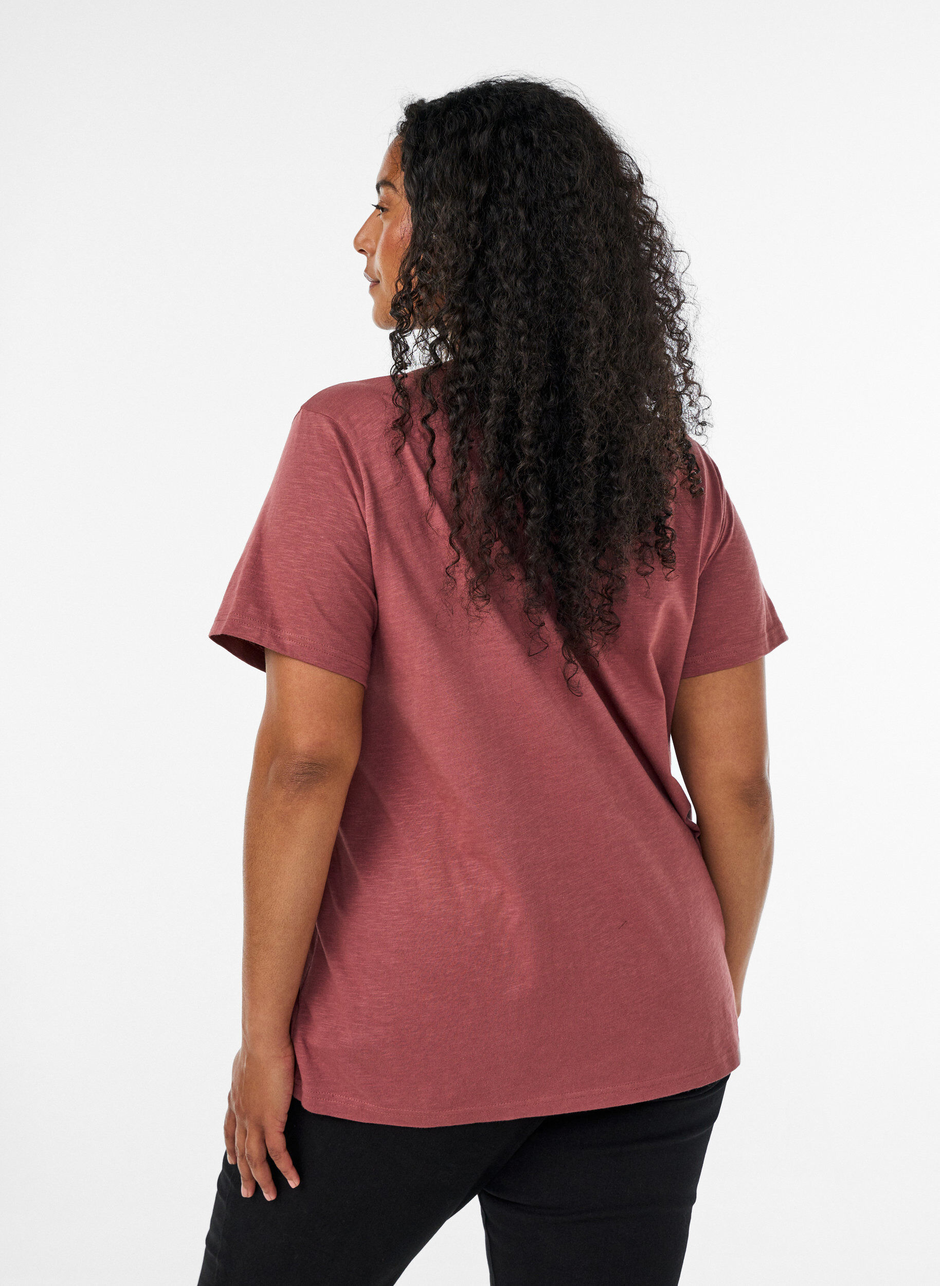 ZizziT-shirt med knappdetalj, Brun, Model image number 2