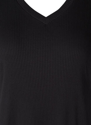 Ribbad klänning med korta ärmar och slits, Black, Packshot image number 2