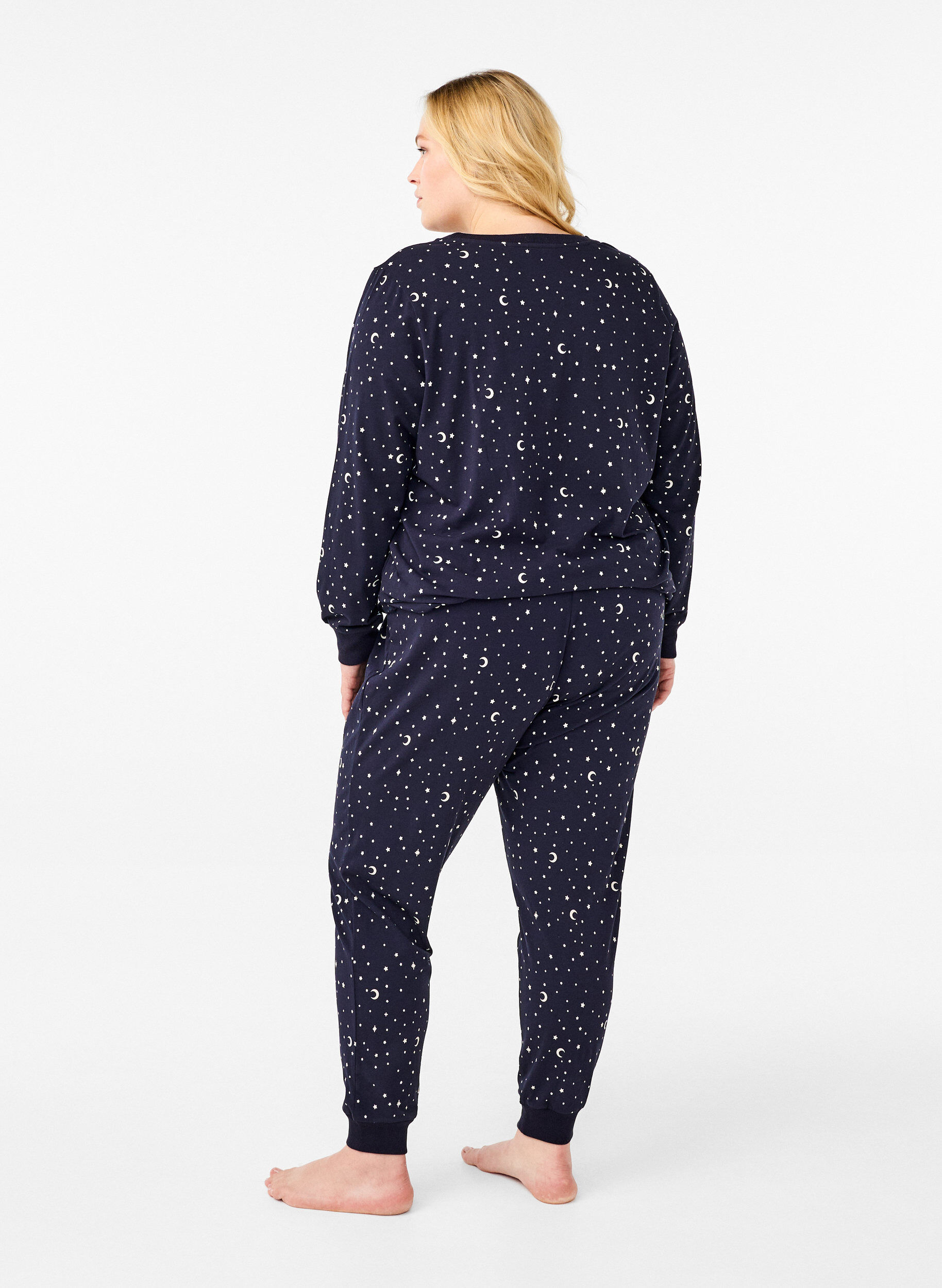 Zizzi Pyjamasbyxor med tryck, Bl&aring;, Model image number 1