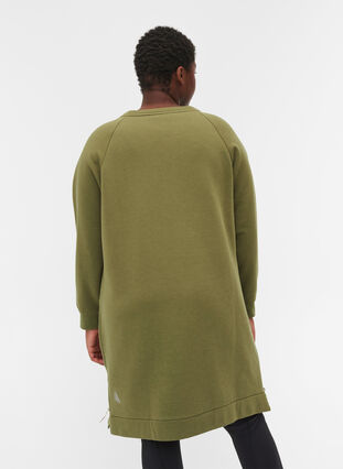 Sweatshirtklänning med fickor och slits, Olive Drab, Model image number 1