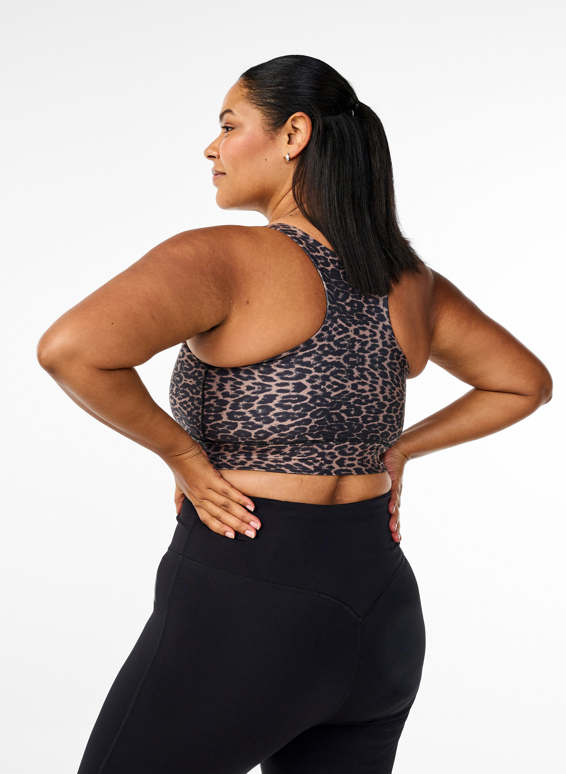 Zizzi Sport-BH med racerback och leopardm&ouml;nster, Brun, Model image number 2