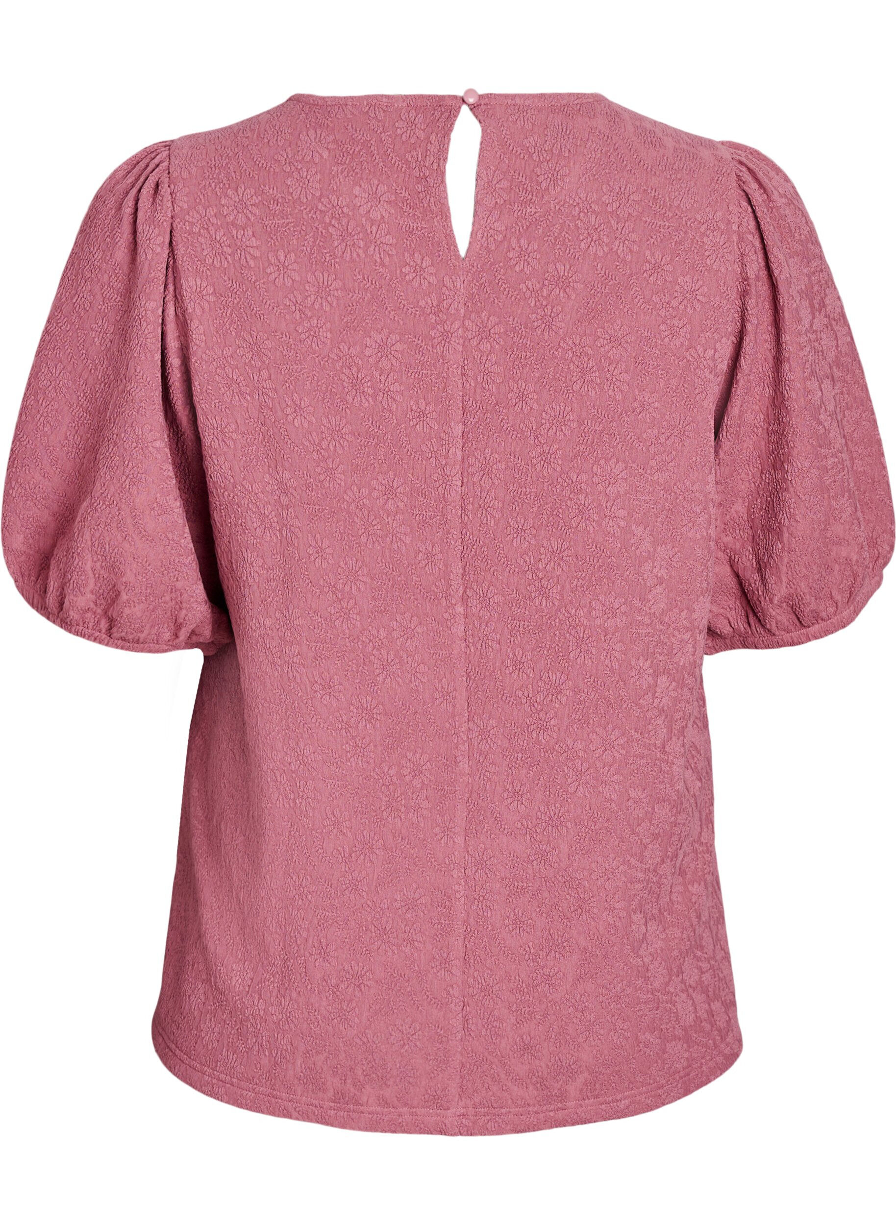 ZizziStrukturerad blus med korta &auml;rmar, Rosa, Packshot image number 1