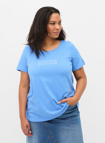 T-shirt i bomull med tryck, Ultramarine TEXT, Model image number 0