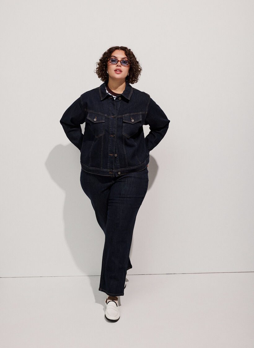 Straight fit Kiana jeans med h&ouml;g midja, Bl&aring;, Model image number 1