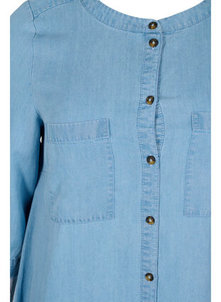 Midiklänning med knäppning och 3/4-ärmar, Light blue denim, Packshot image number 2