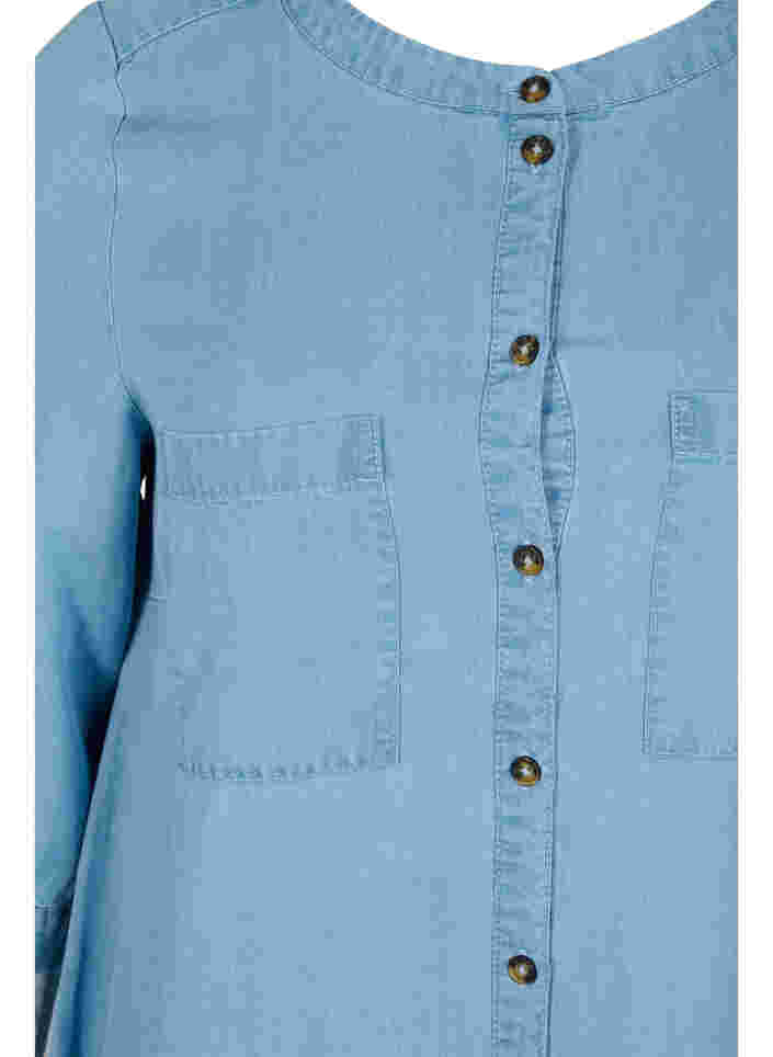 Midiklänning med knäppning och 3/4-ärmar, Light blue denim, Packshot image number 2