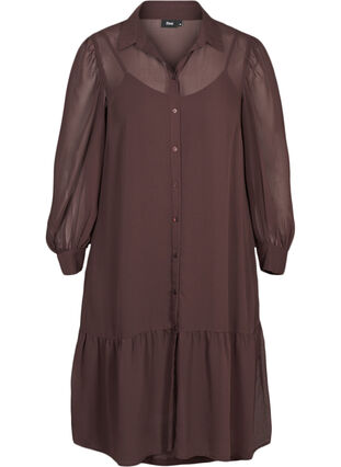 Långärmad klänning med knappstängning, Fudge, Packshot image number 0