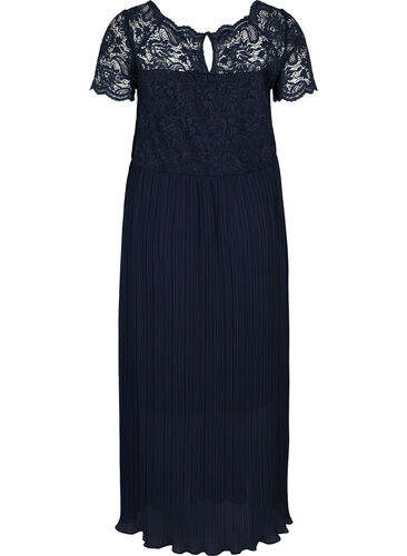 Kortärmad maxiklänning med spets och plisserad kjol, Night Sky, Packshot image number 1